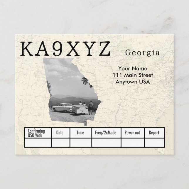 Postal Su foto Georgia forma corte Personalizado QSL (Anverso)