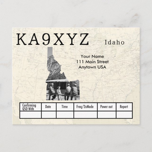 Postal Su foto Idaho Shaped Cutout Personalizado QSL (Anverso)