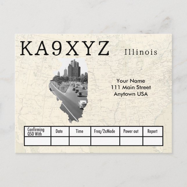 Postal Su foto Illinois forma recorte Personalizado QSL (Anverso)