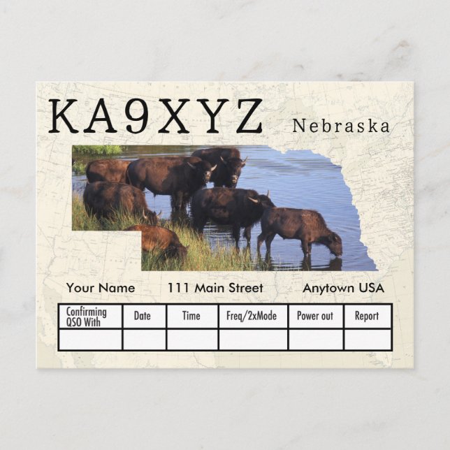 Postal Su foto Nebraska Shaped Cutout Personalizado QSL (Anverso)