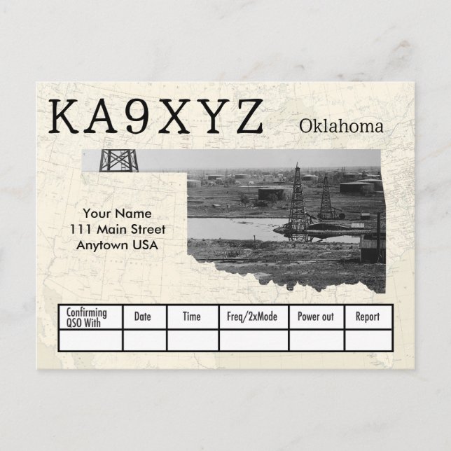 Postal Su foto Oklahoma forma recorte Personalizado QSL (Anverso)