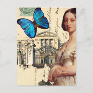 Postal Su Majestad la Reina Victoria, con mariposa azul,
