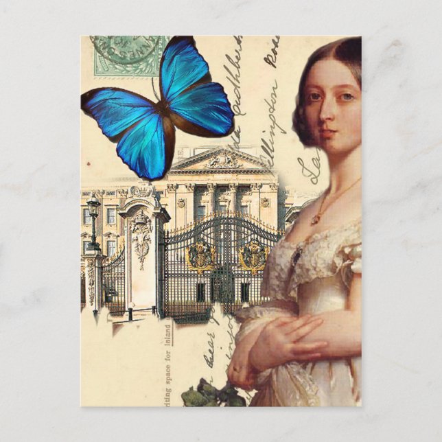 Postal Su Majestad la Reina Victoria, con mariposa azul, (Anverso)