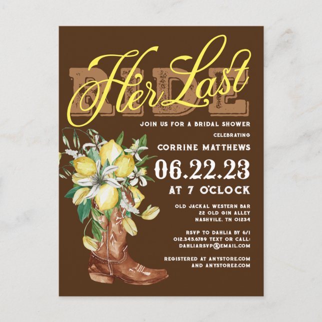 Postal Su última mochila bota bota ducha de novia lemones (Anverso)