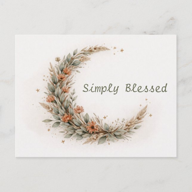 Postal Suave Floral Boho Luna Creciente (Anverso)