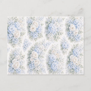 Postal Suave Patrón Floral Acuarela Azul Blanco Elegante