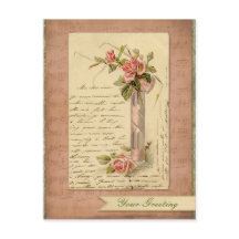 Postal subió rosa francés romántico del vintage