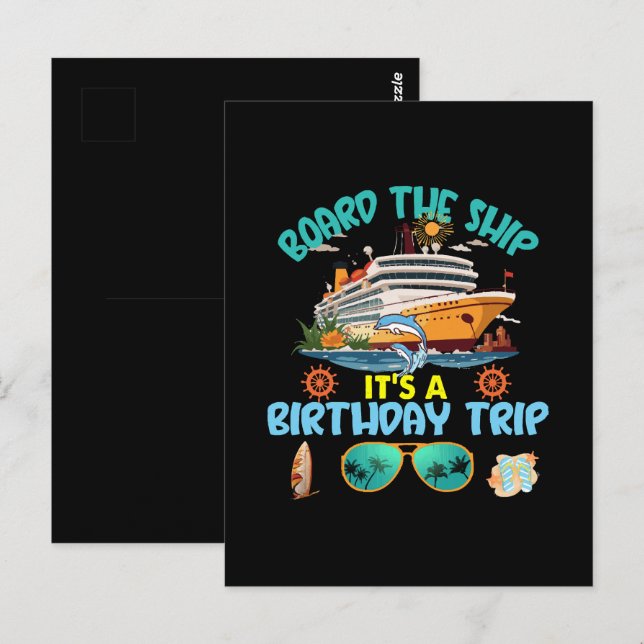 Postal Subir al barco es un viaje de cumpleaños (Anverso / Reverso)