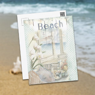 Postal Sublimación de la escena de la playa de la ventana