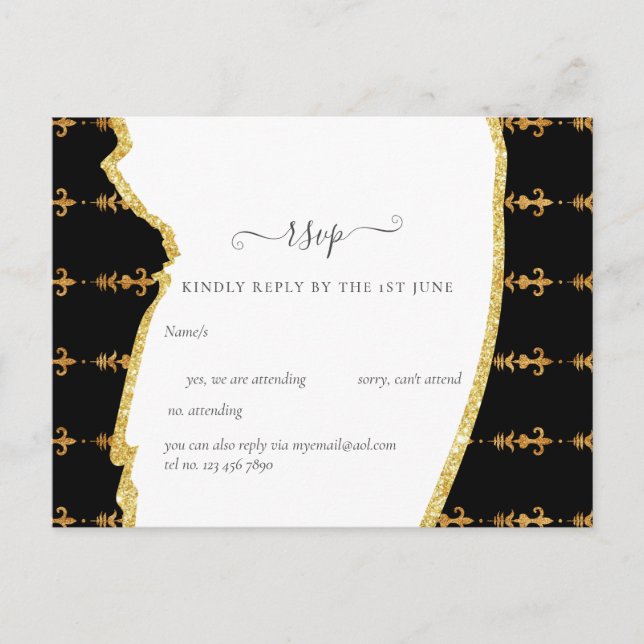 Postal Sublime Boda de Black Gold Fleur De Lys (Anverso)