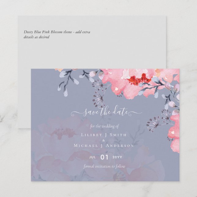 Postal Sublime Dusty Blue Blossom Boda Suite (Anverso / Reverso)