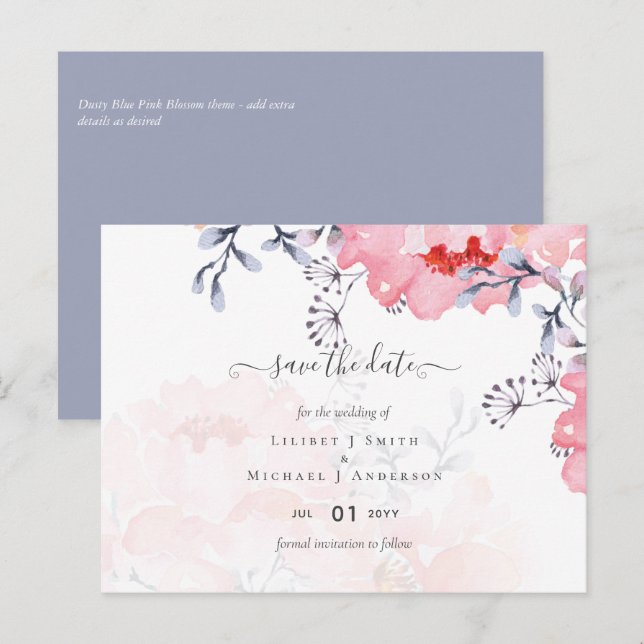 Postal Sublime Dusty Blue Blossom Boda Suite (Anverso / Reverso)