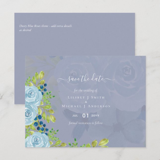 Postal Sublime DUSTY BLUE Floral Boda Suite (Anverso / Reverso)