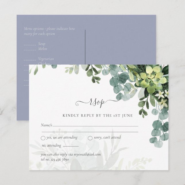 Postal Sublime Dusty Blue GREENERY Eucalyptus BODA (Anverso / Reverso)