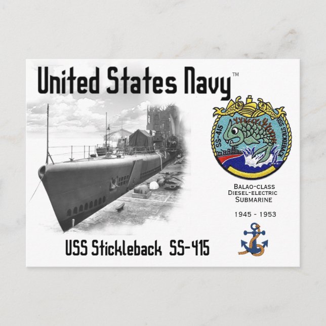 POSTAL SUBMARINO STICKLEBACK SS-415 DE USS (Anverso)