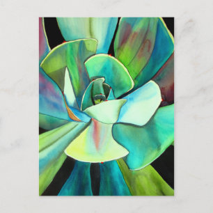 Postal Suculento arte acuático azul y verde del desierto