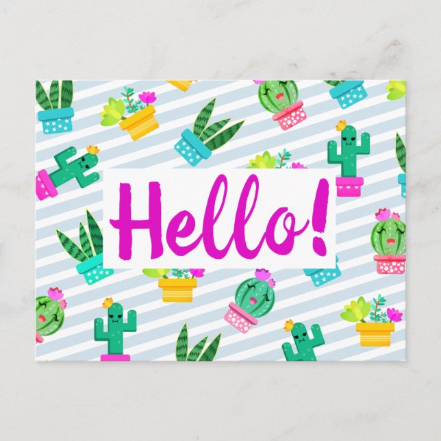 Postal Suculentos Kawaii y Cactus (Anverso)