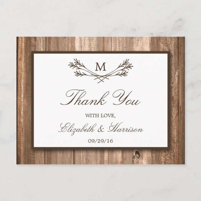 Postal Sucursal de Monograma Rústico del País y Boda de M (Anverso)