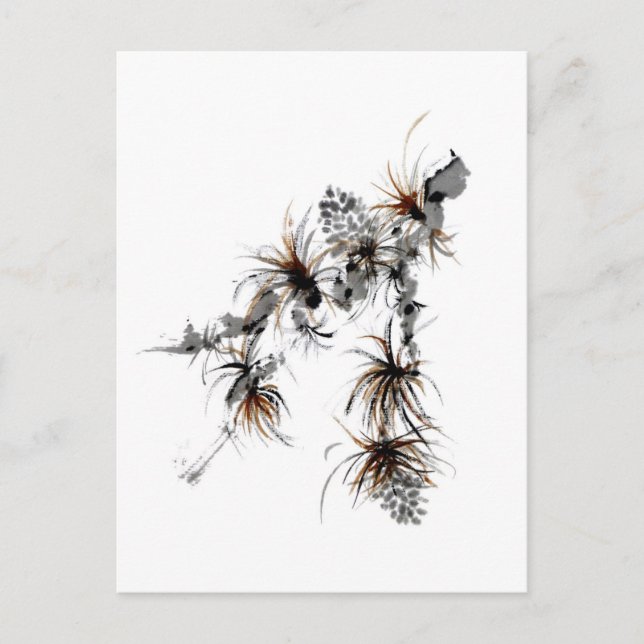 Postal Sucursal de pino, Sumi-e (Anverso)