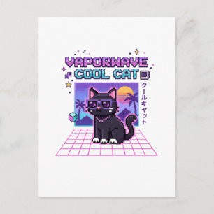 Postal Sudadera con capucha gráfica de gato genial Vaporw