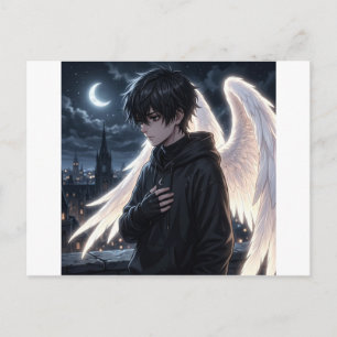 Postal Sudadera gráfica de chico anime con alas de ángel