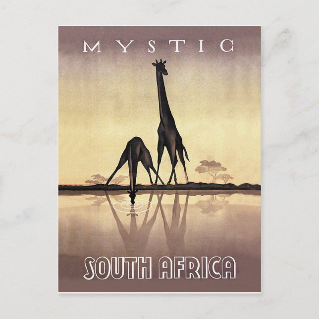 Postal Sudáfrica, jirafa, viajes vintage (Anverso)