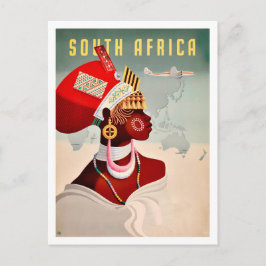 Postal Sudáfrica, mujer africana, viaje aéreo vintage