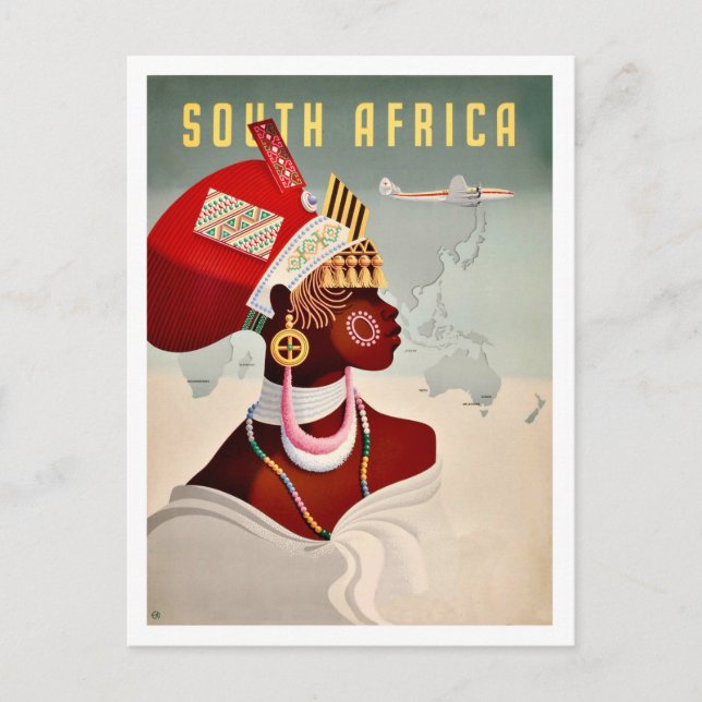 Postal Sudáfrica, mujer africana, viajes de aerolíneas vi (Anverso)