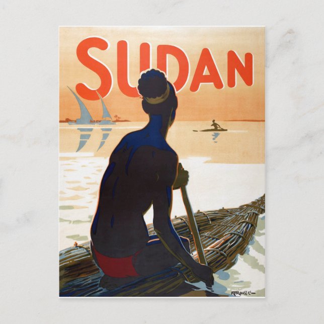 Postal Sudán, pesca tradicional, viaje vintage (Anverso)