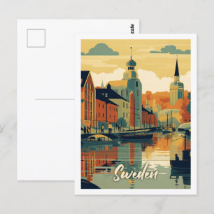 Postal Suecia Famosa Viaje de Vintage
