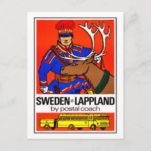Postal Suecia, lappland, entrenador postal, vintage, viaj