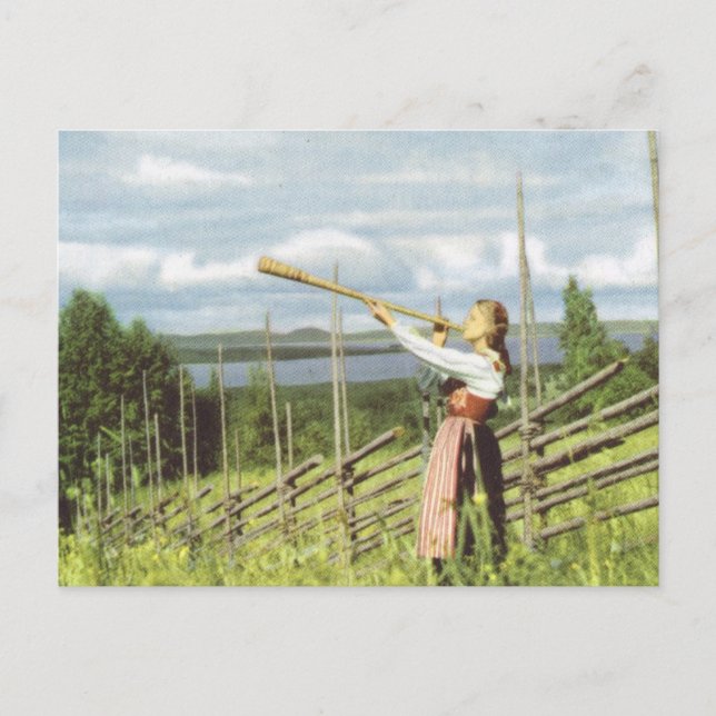 Postal Suecia vintage, disfraz nacional (Anverso)