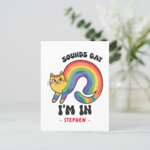 Postal Suena gay, estoy adentro - Gato arcoiris Orgullo L