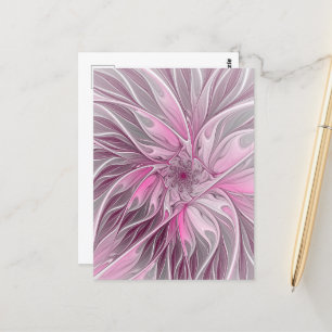 Postal Sueño de flores rosadas fractales, patrón de fanta