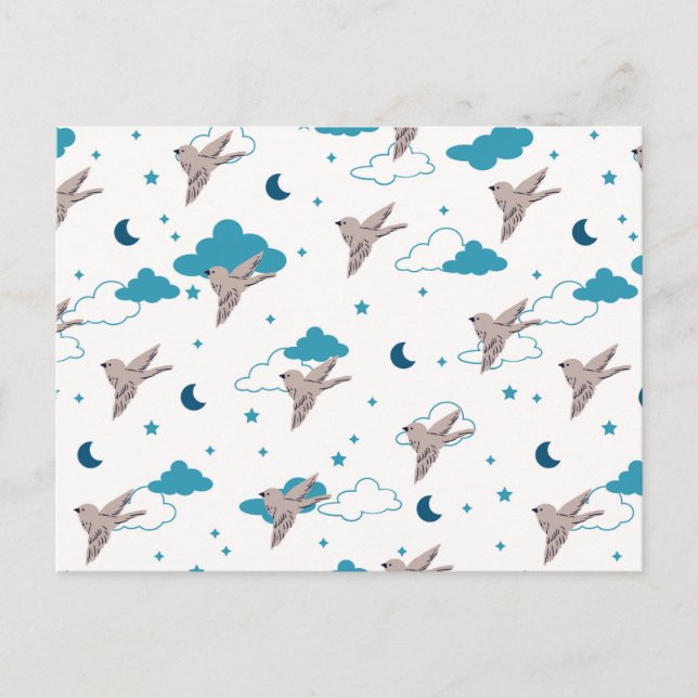 Postal Sueño de hadas de aves y de noche (Anverso)