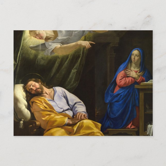 Postal Sueño de San José por Philippe de Champaigne (Anverso)