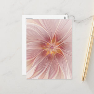Postal Sueño floral rosa suave Resumen Flor de arte fract