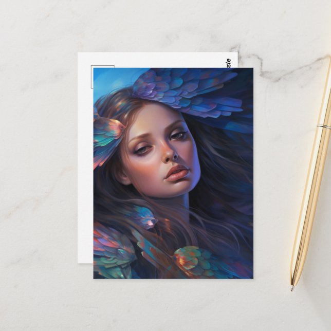 Postal Sueño mariposa azul índigo mujeres fantasmas (Anverso/Reverso In Situ)