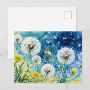 Postal Sueños de Diente de León en Acuarela Floral Geomét