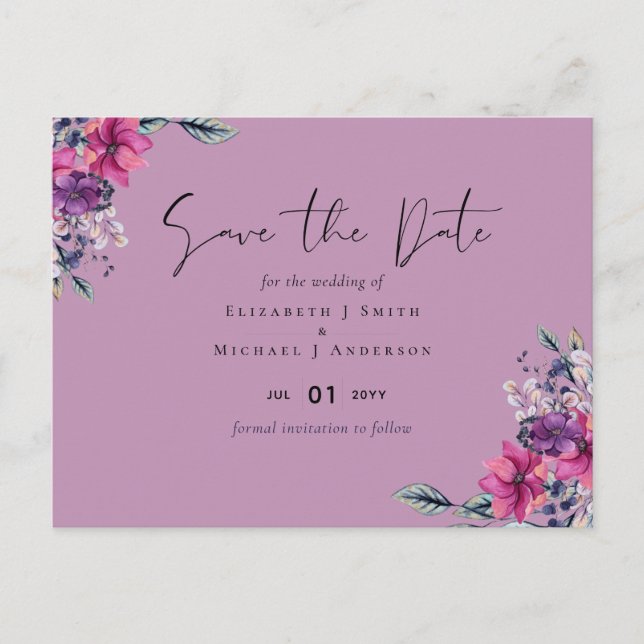 Postal Sueños de Fuchsia coordinan sabio y rosa profundo (Anverso)