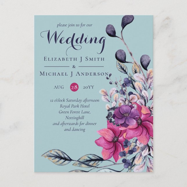 Postal Sueños de Fuchsia coordinan sabio y rosa profundo (Anverso)