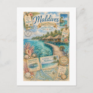 Postal Sueños de la Laguna de Maldivas Collage de Viajes