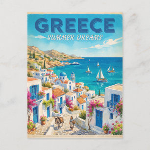Postal Sueños de Verano en Grecia Diseño de Viaje Vintage