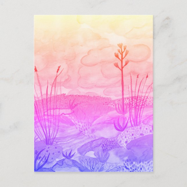 Postal Sueños del desierto acuarela Nuevo México Sunset (Anverso)