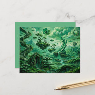 Postal Sueños Esmeralda Paisaje Surrealista Tonos de Verd