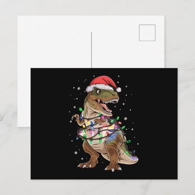 Postal Suéter de Navidad de árbol de dinosaurio T-rex Xma (Anverso / Reverso)