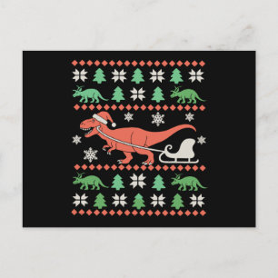 Postal Suéter feo de Navidad de dinosaurio T Rex vacacion
