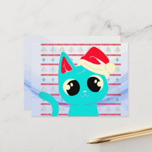 Postal Suéter Feo - Saltador Divertido de Gato de Navidad
