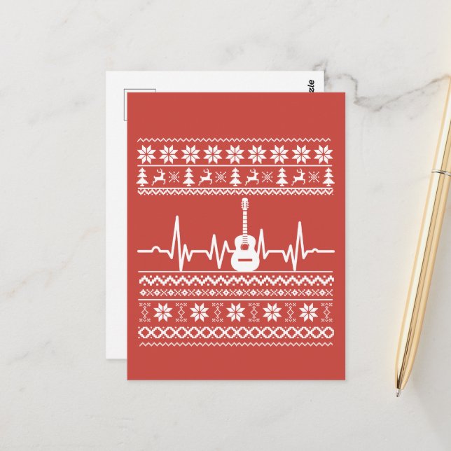 Postal Suéter navideño feo guitarra acústica (Anverso/Reverso In Situ)