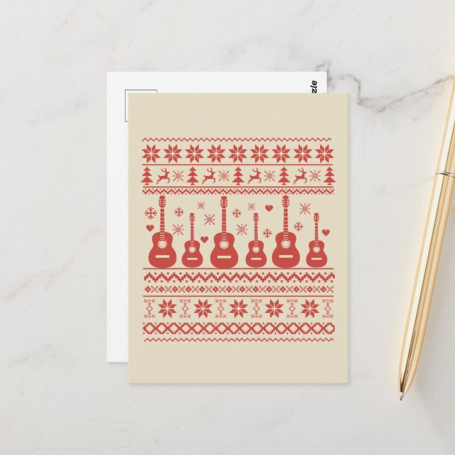 Postal Suéter navideño feo guitarra acústica (Anverso/Reverso In Situ)